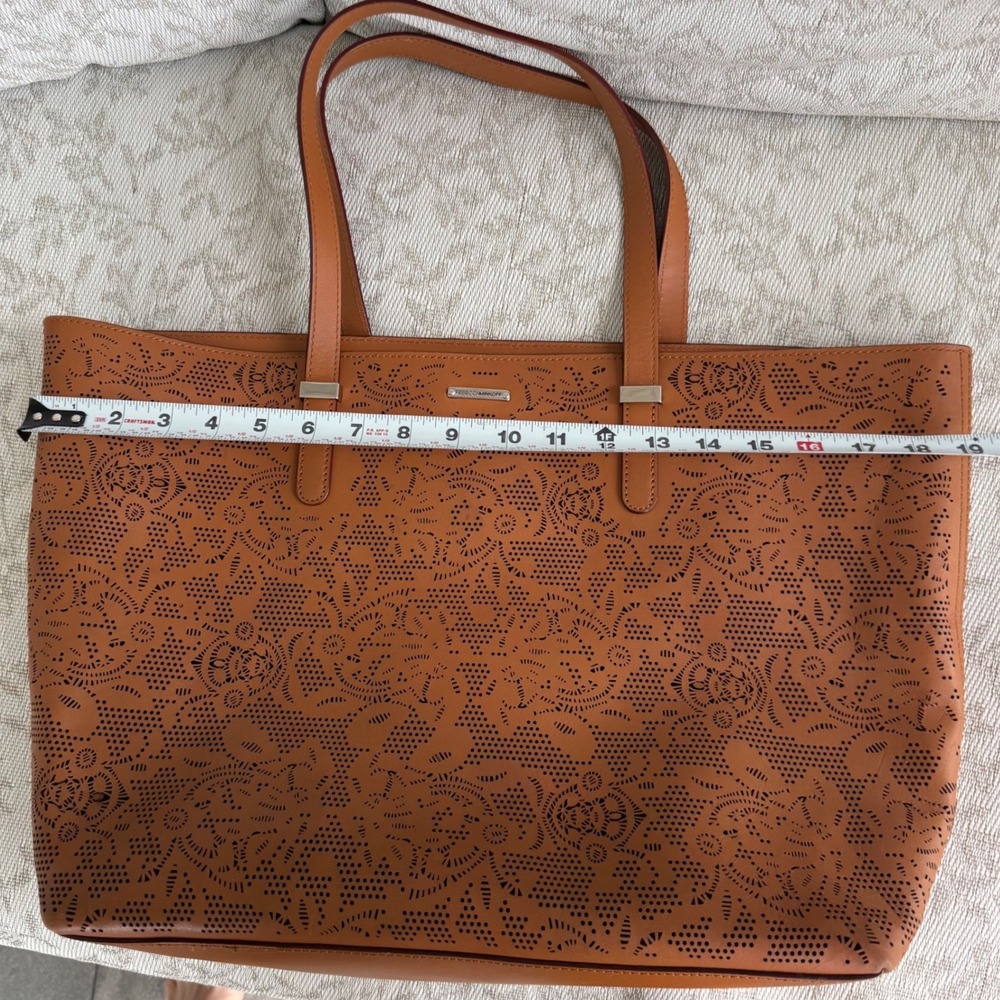 Rebecca Minkoff Cognac Brown Leather Perforated Laser Cut Tote Bag Shoulder Bag - Picture 11 of 13